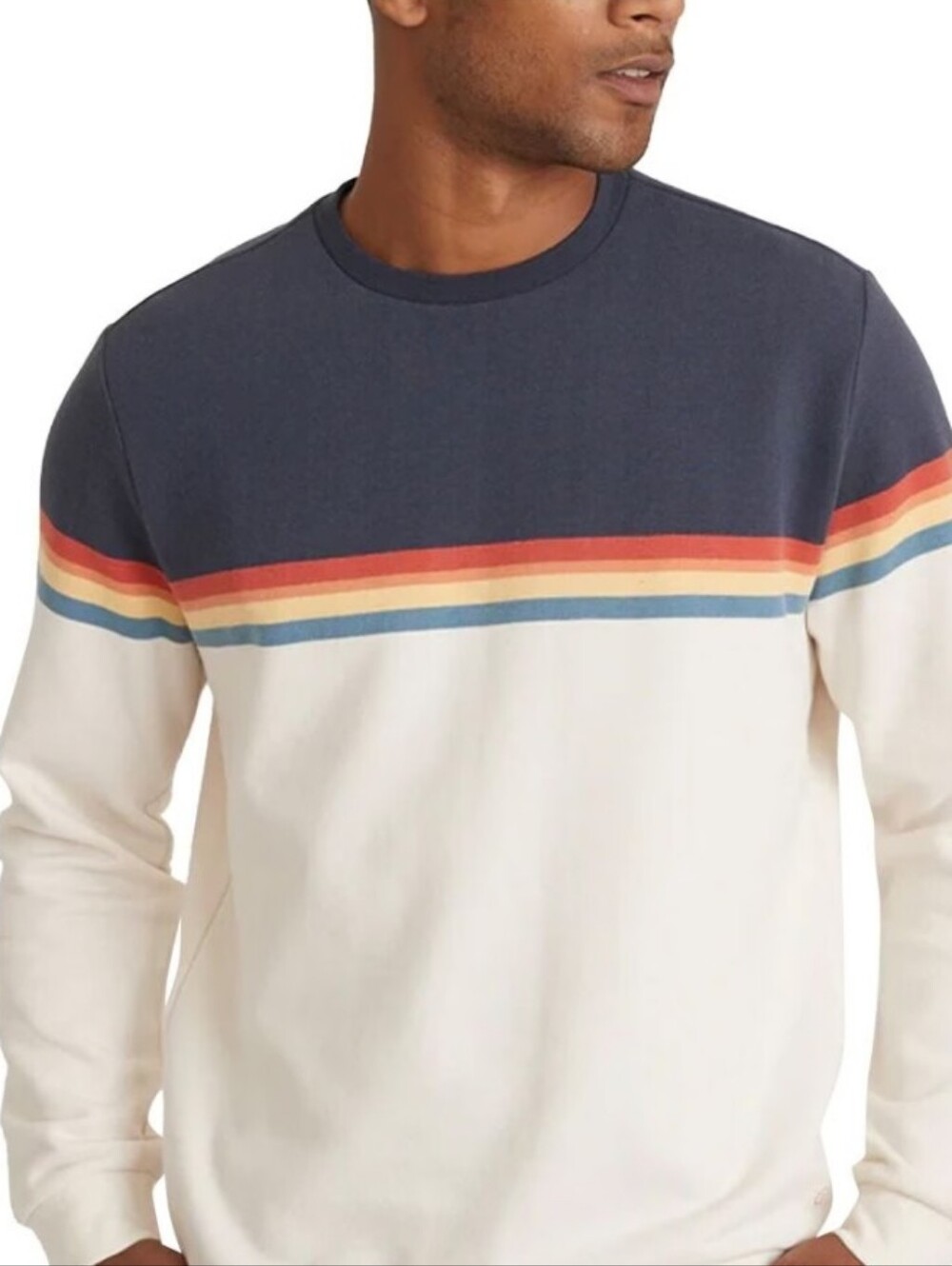 Marine Layer Mens XL Sweatshirt Retro Sunset Stripe Colorblock Navy Pullover
